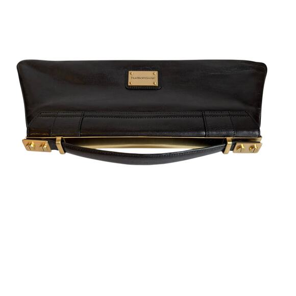 Alexis Hudson Black Leather Top Handle Bag – Y2K Purse w/ Gold Turnlock Accents - Picture 5 of 11